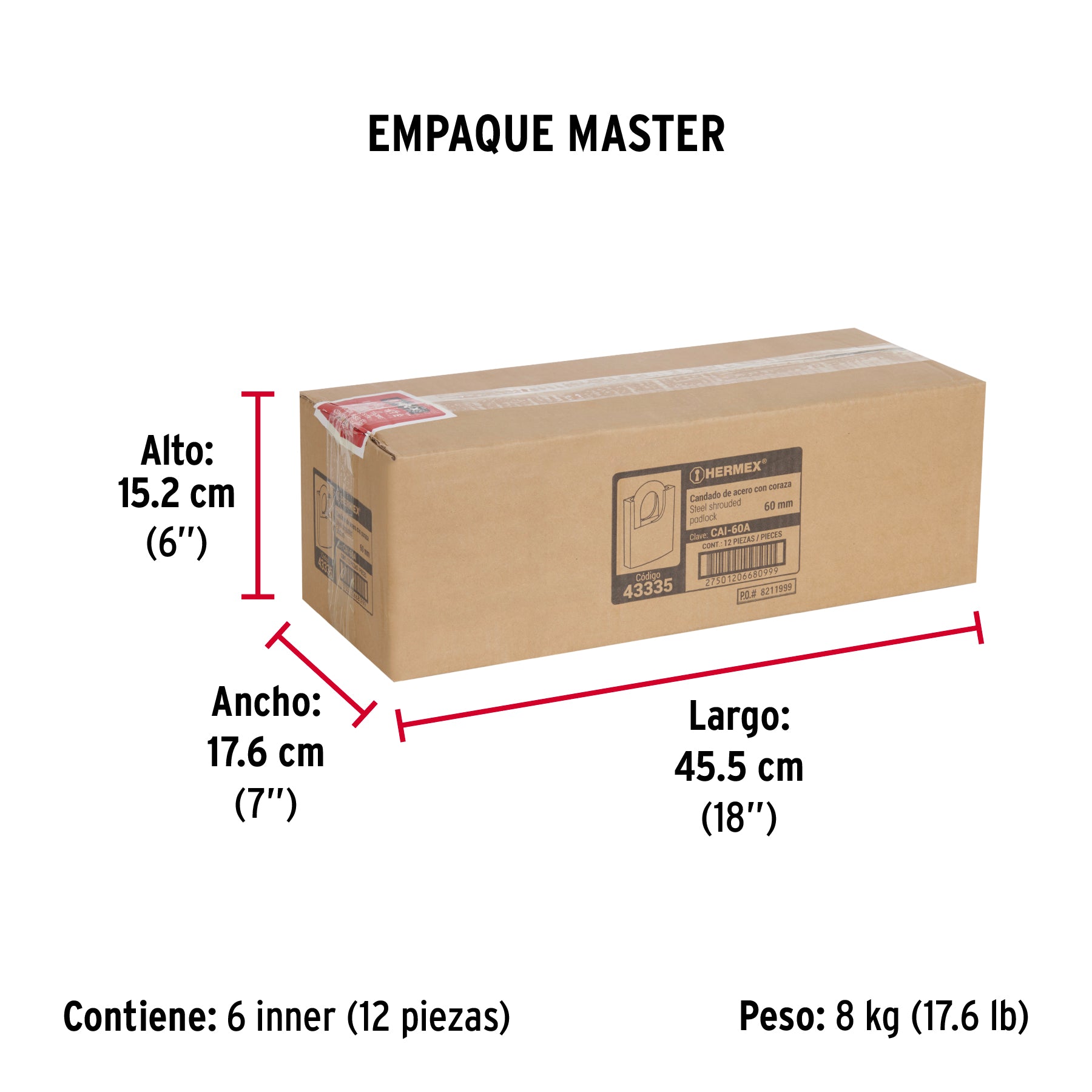 Candado de acero, máxima seguridad, 60mm, llave anti-ganzúa