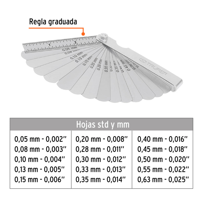 Calibrador para bujías, 15 hojas