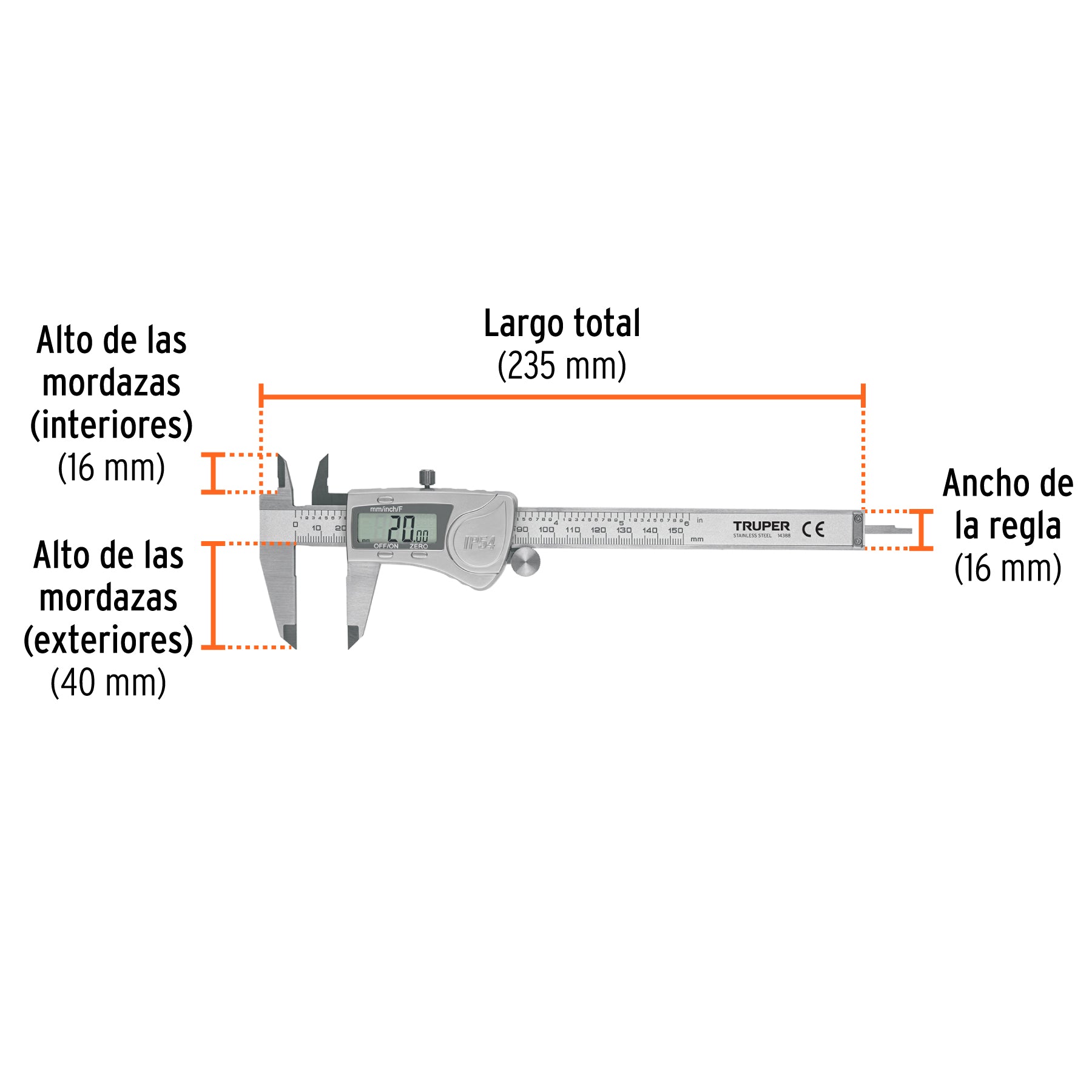 Calibrador digital de 6", milimétrico y standard