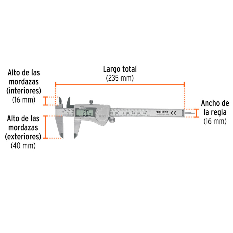 Calibrador digital de 6", milimétrico y standard