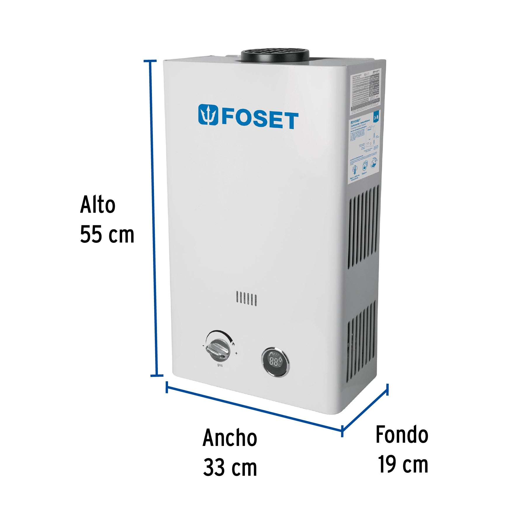Calentador de paso instantáneo, 11L, gas LP, 1-1/2 servicios