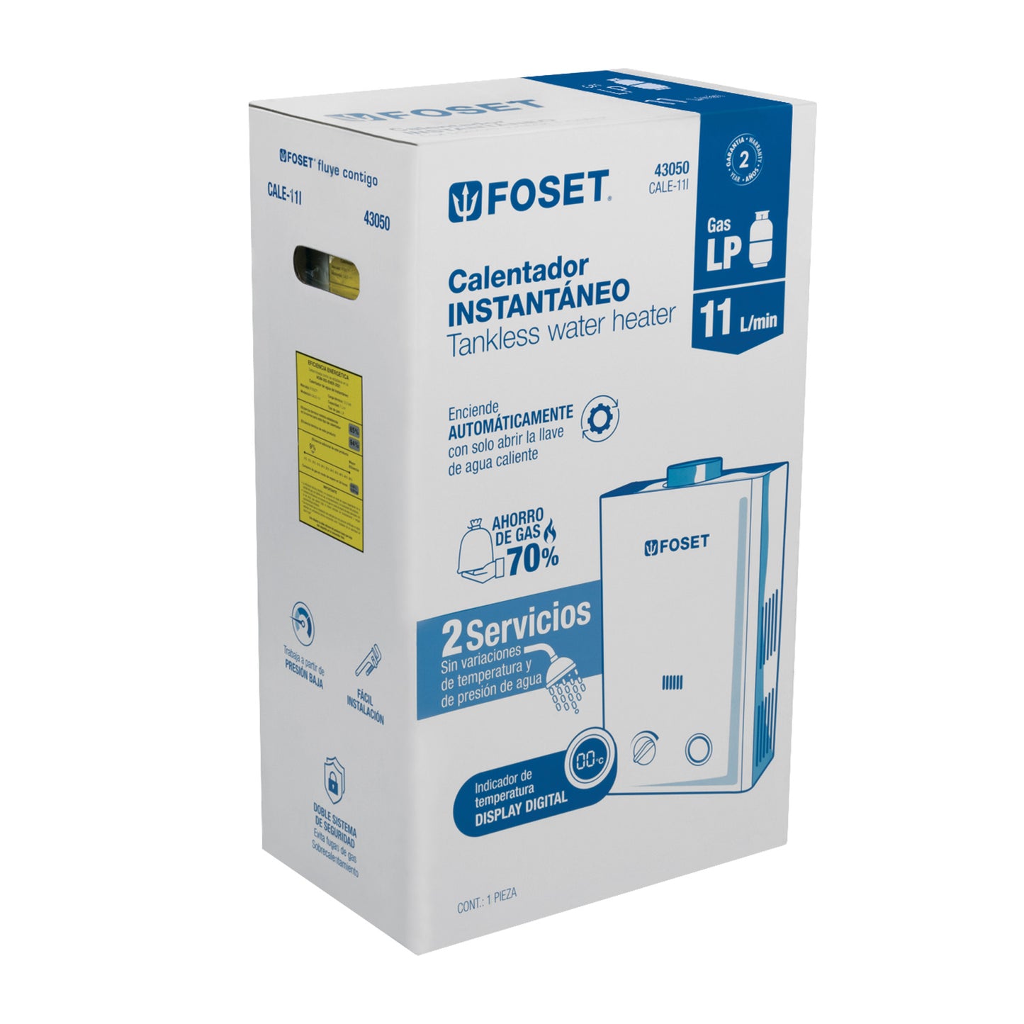 Calentador de paso instantáneo, 11L, gas LP, 1-1/2 servicios