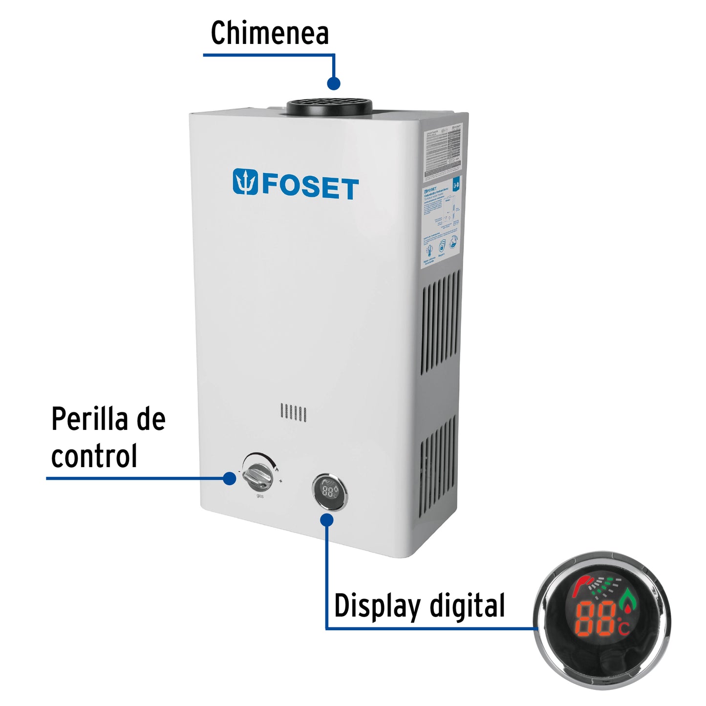 Calentador de paso instantáneo, 11L, gas LP, 1-1/2 servicios