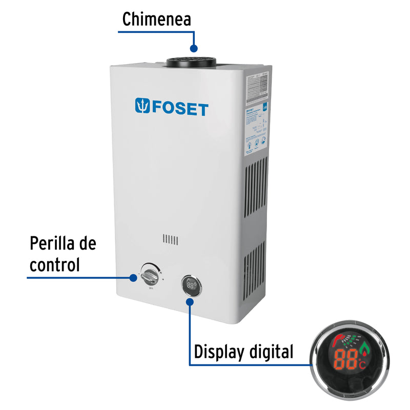 Calentador de paso instantáneo, 11L, gas LP, 1-1/2 servicios