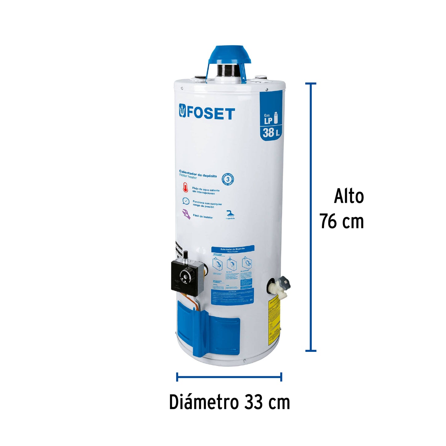 Calentador de Depósito, 38L, gas LP, 1 servicio