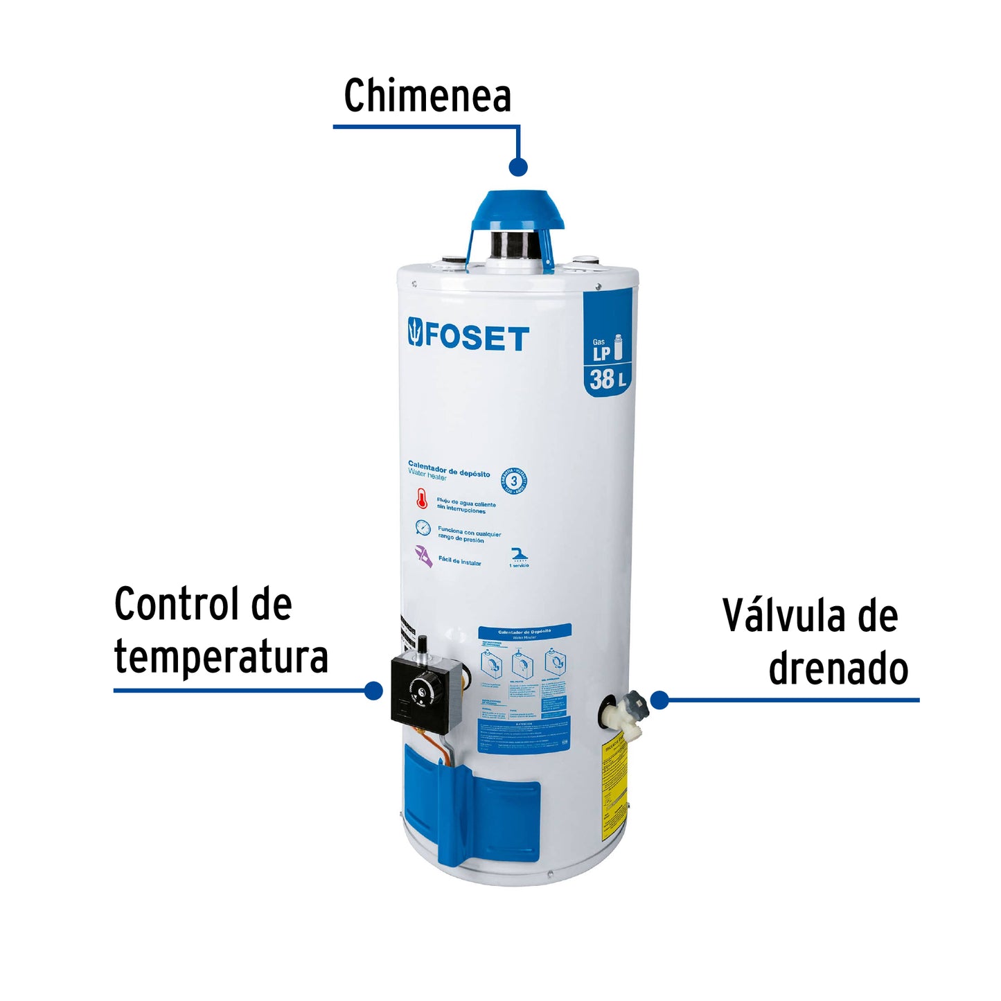 Calentador de Depósito, 38L, gas LP, 1 servicio
