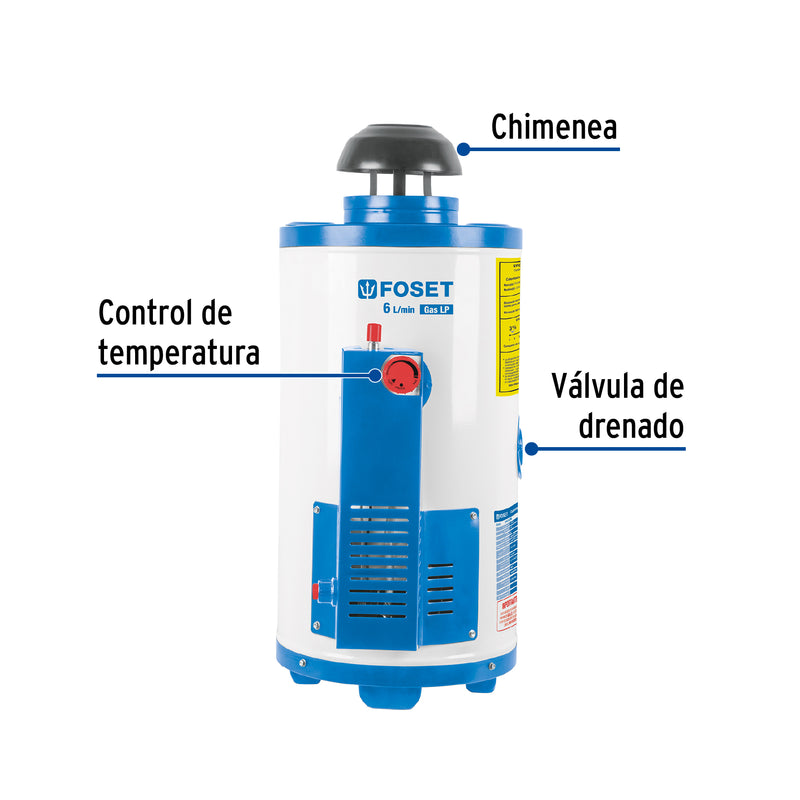 Calentador paso 6L gas L.P. piezo eléct.