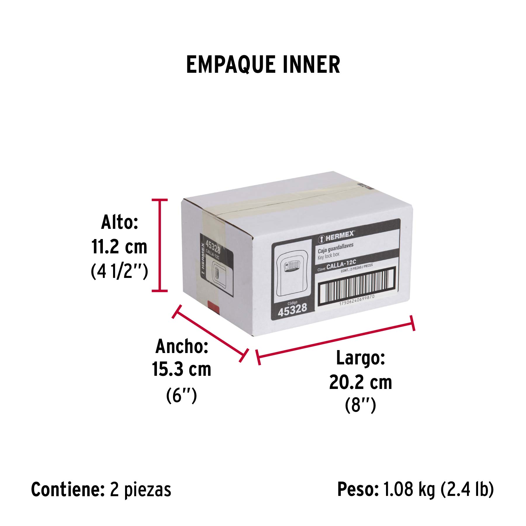 Caja de combinación guardallaves para pared, 12cm, Hermex