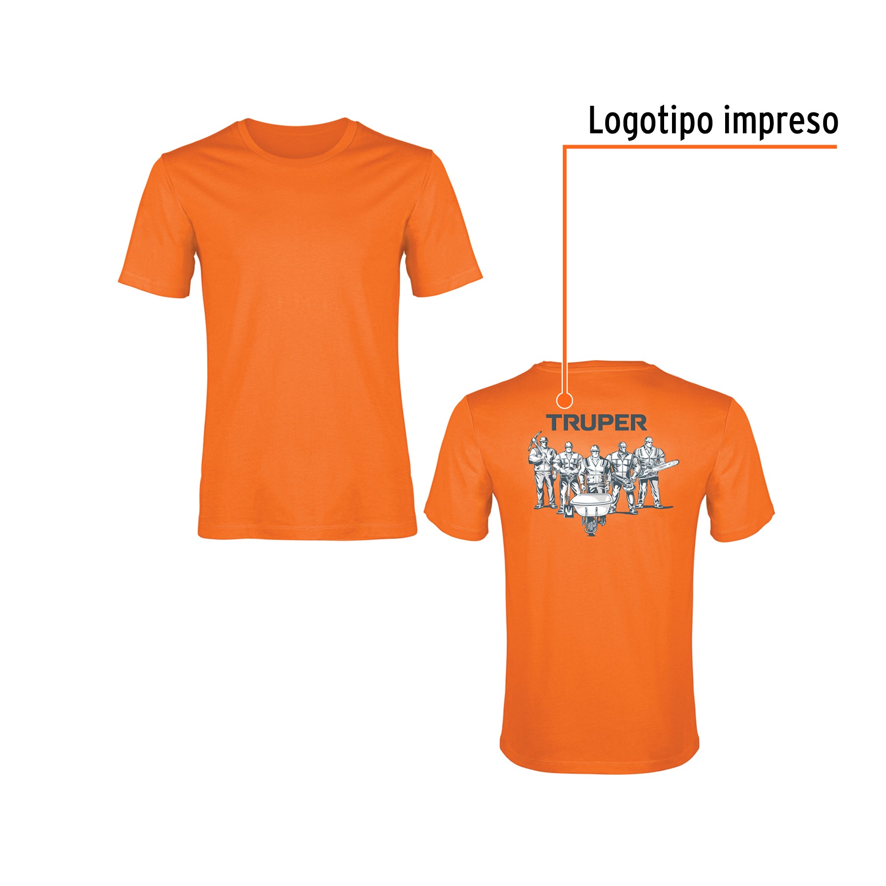 Playera cuello redondo para hombre, naranja, M, Truper