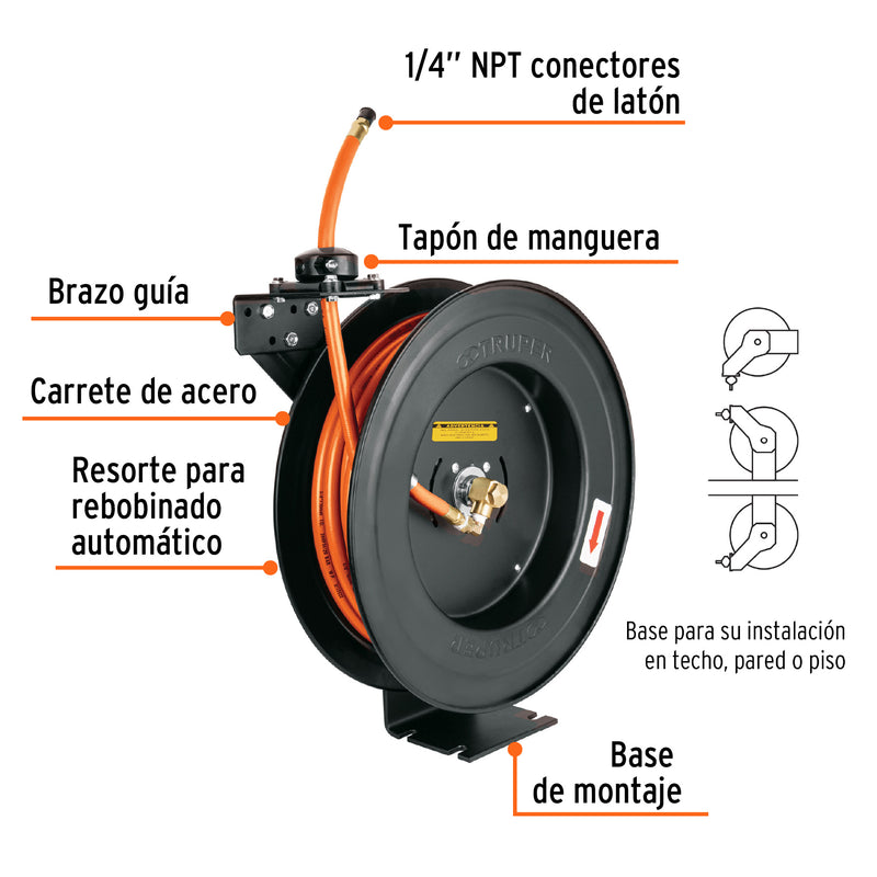Carrete retráctil con manguera, 15 mts