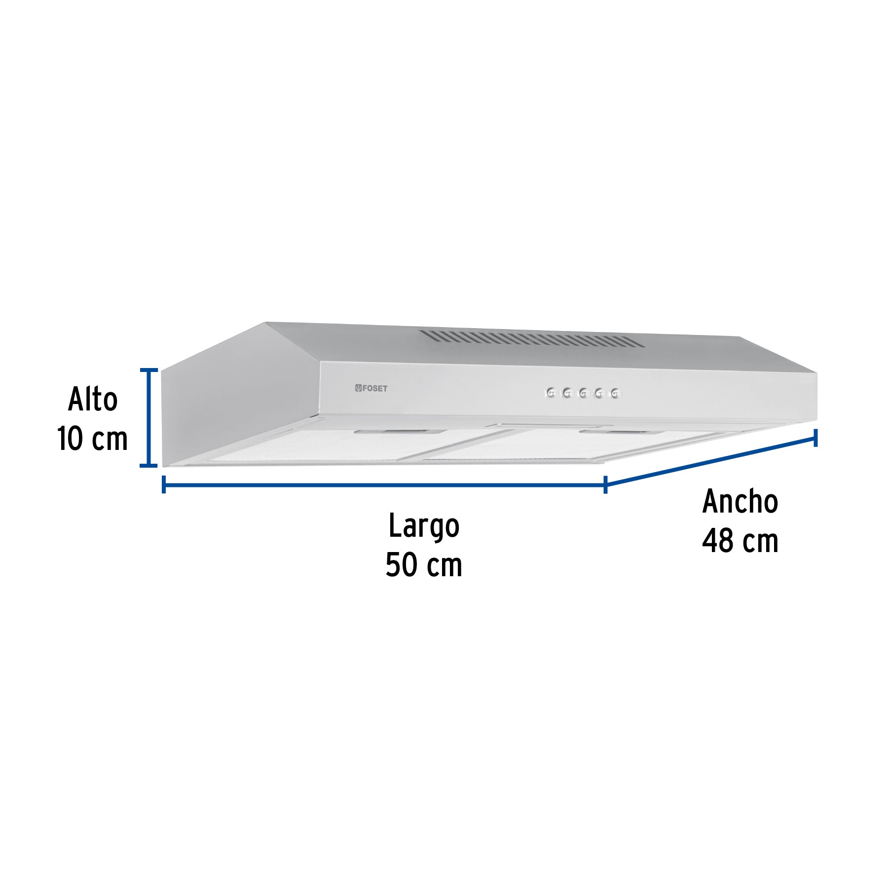 Campana extractora 50cm, empotrable, acero inoxidable, Foset