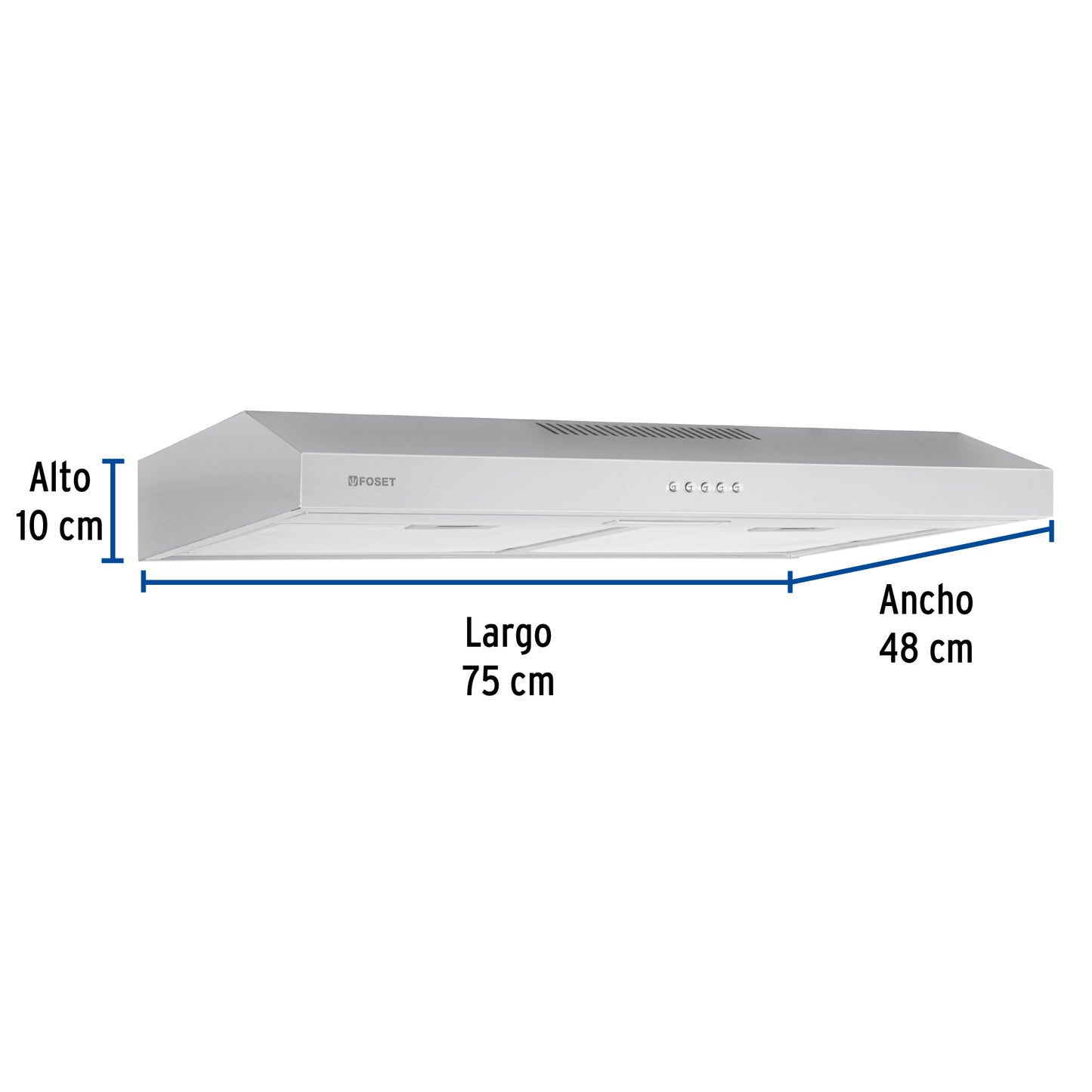 Campana extractora 75cm, empotrable, acero inoxidable, Foset