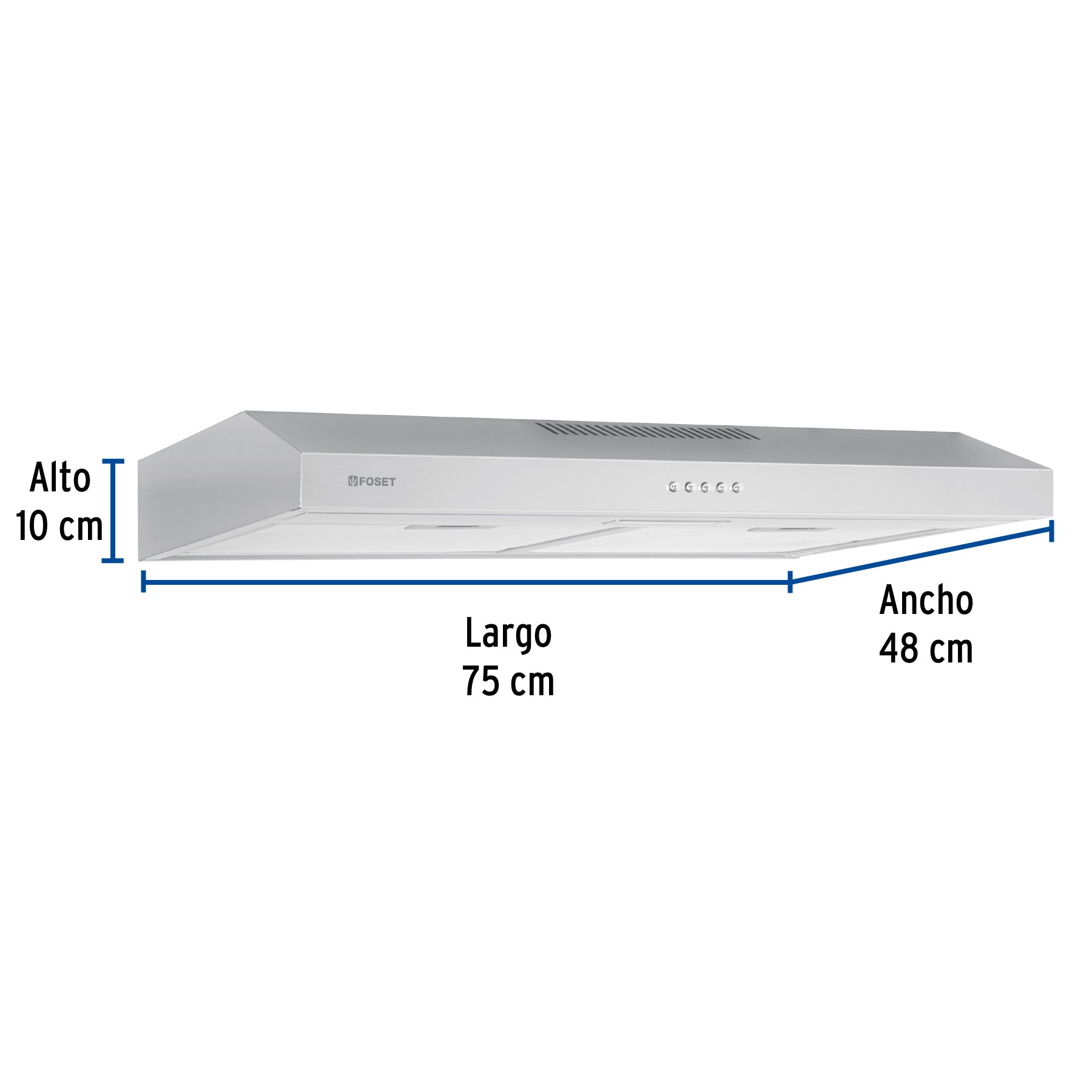 Campana extractora 75cm, empotrable, acero inoxidable, Foset