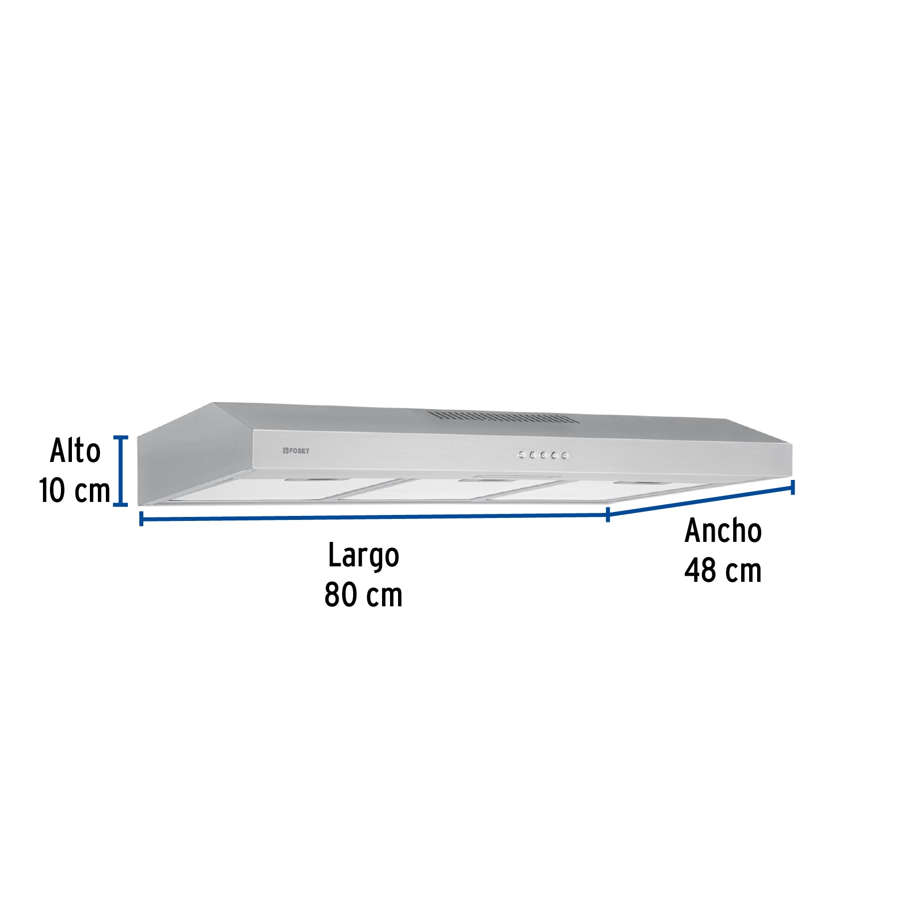 Campana extractora 80 cm, de pared, acero inoxidable, Foset