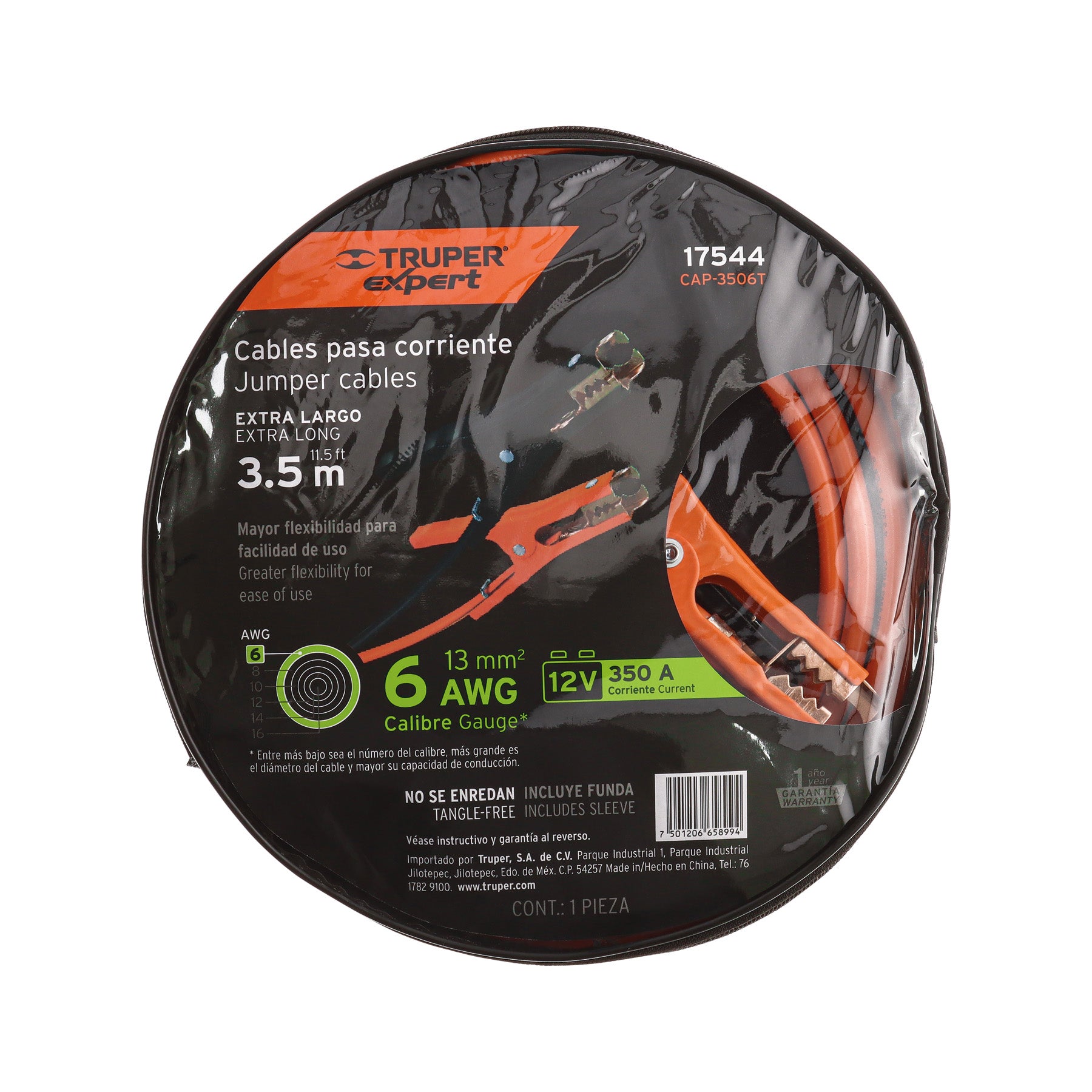 Cables pasa corriente, 3.5 m, calibre 6 awg