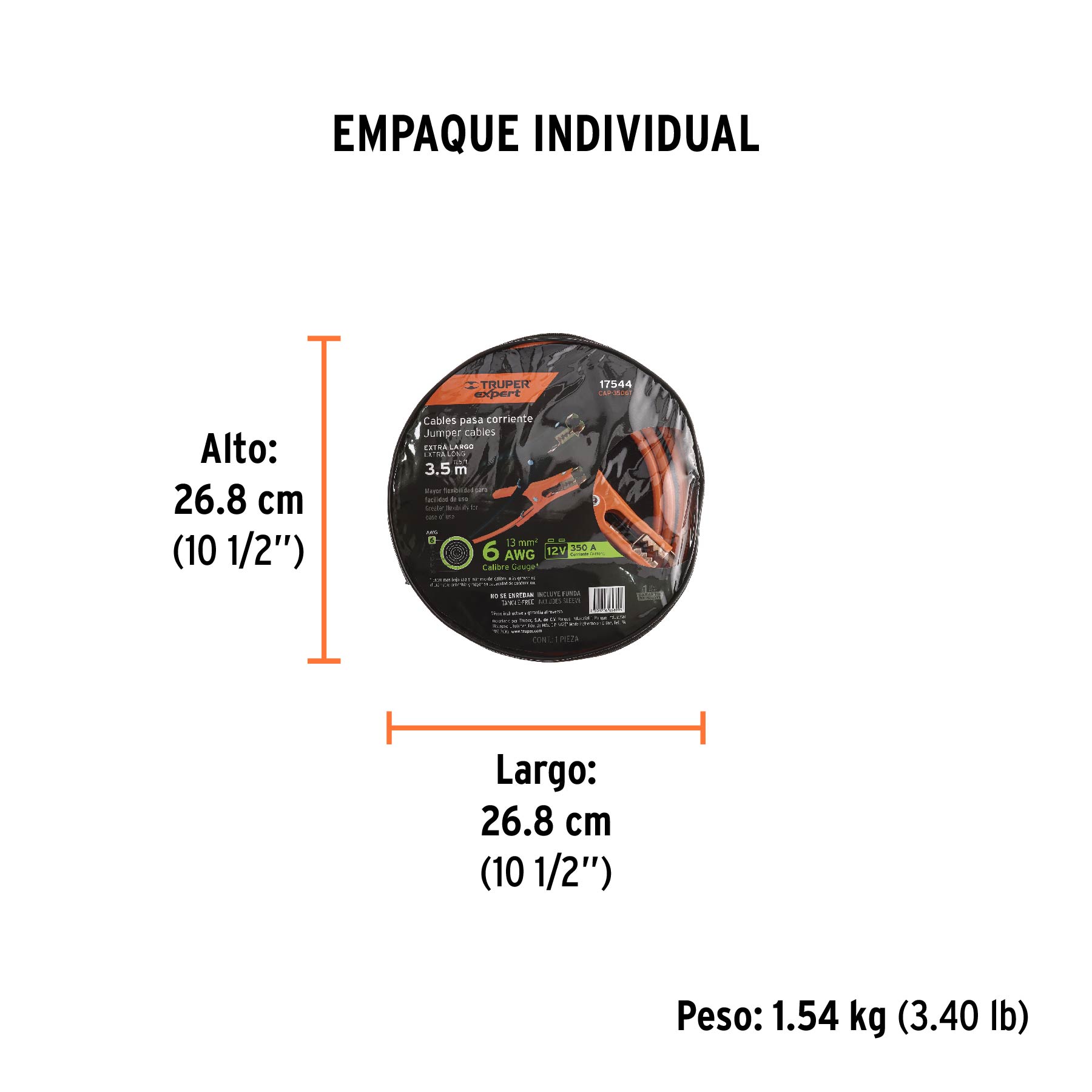 Cables pasa corriente, 3.5 m, calibre 6 awg
