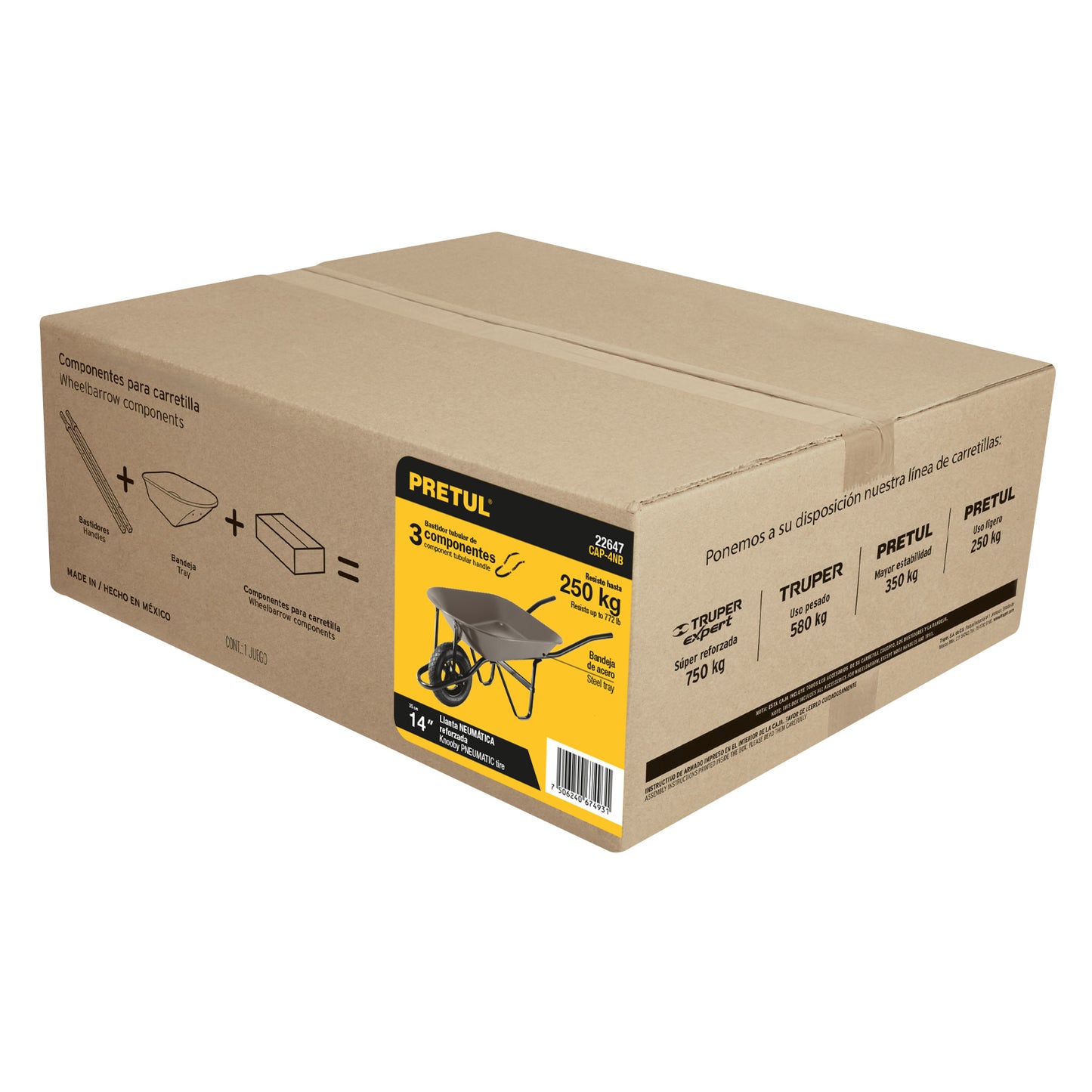 Carretilla 4.5ft3,neum.ref, bastidor bipartido, gris, Pretul