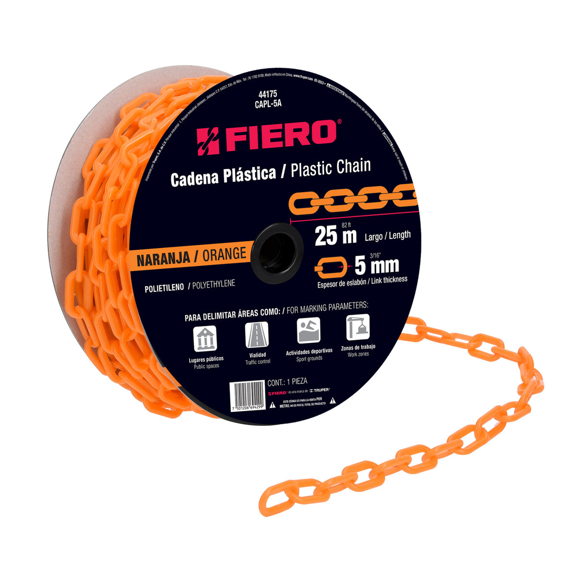 Cadena de plástico de 5mm, naranja