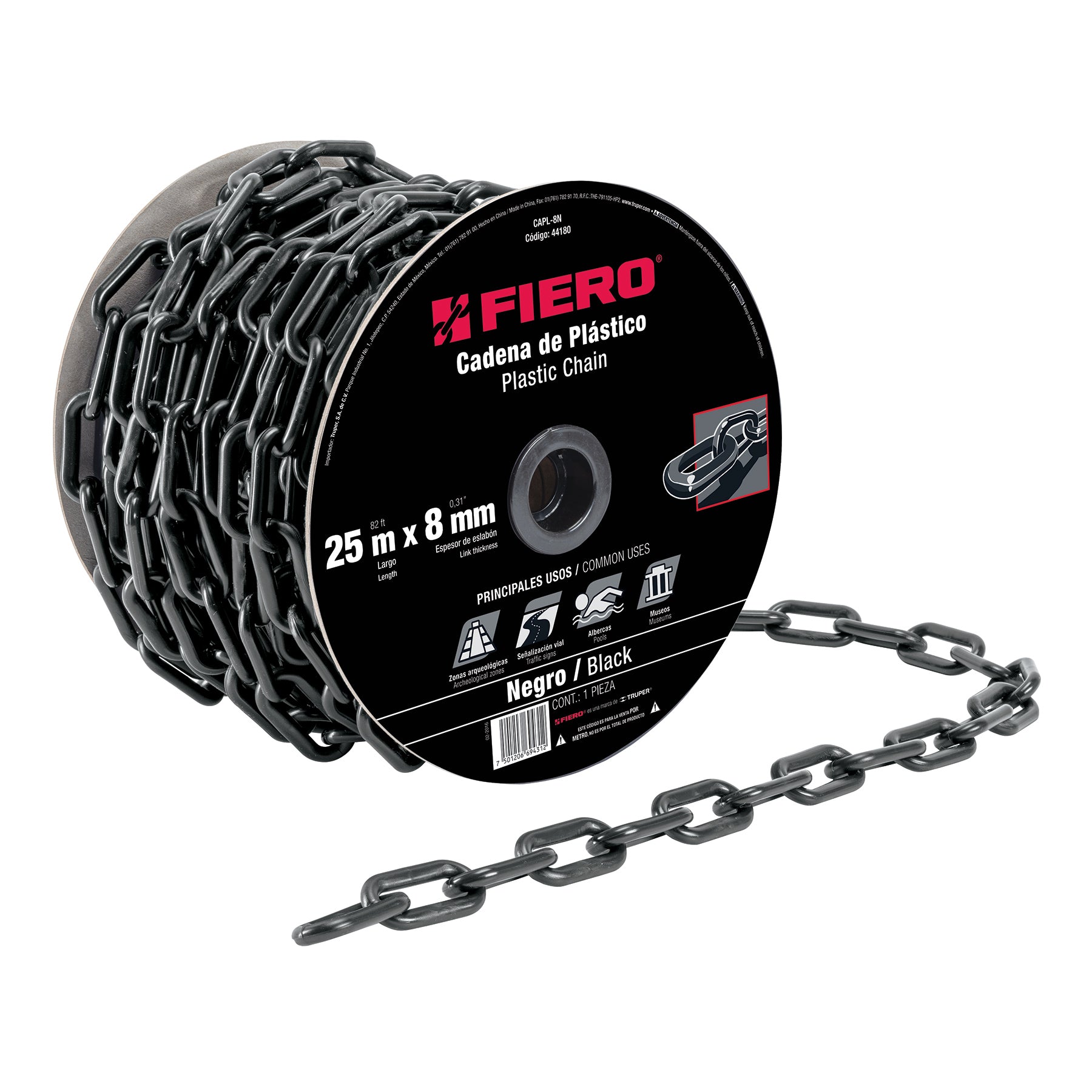 Cadena de plástico de 8mm, negra