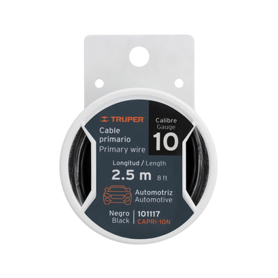Cable primario, calibre 10, rollo 2.5 m, negro