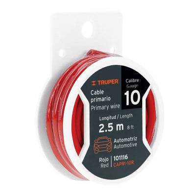 Cable primario, calibre 10, rollo 2.5 m, rojo