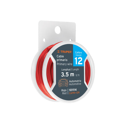 Cable primario, calibre 12, rollo 3.5 m, rojo