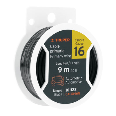 Cable primario, calibre 16, rollo 9 m, negro