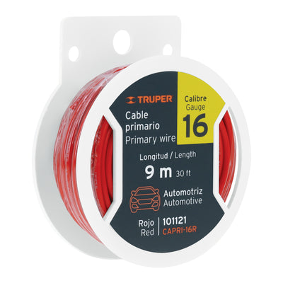 Cable primario, calibre 16, rollo 9 m, rojo