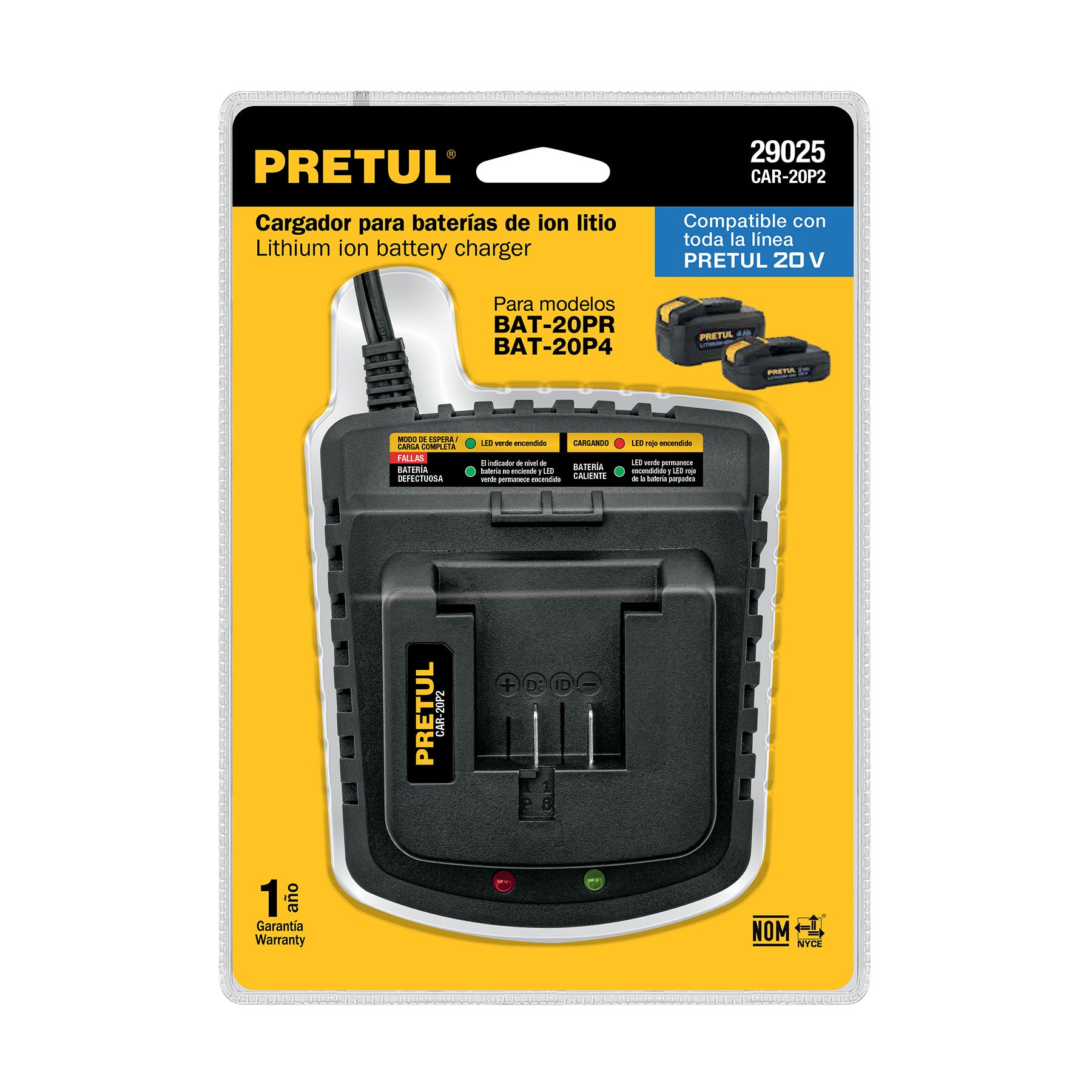 Cargador baterías de ion litio 20 V, Pretul
