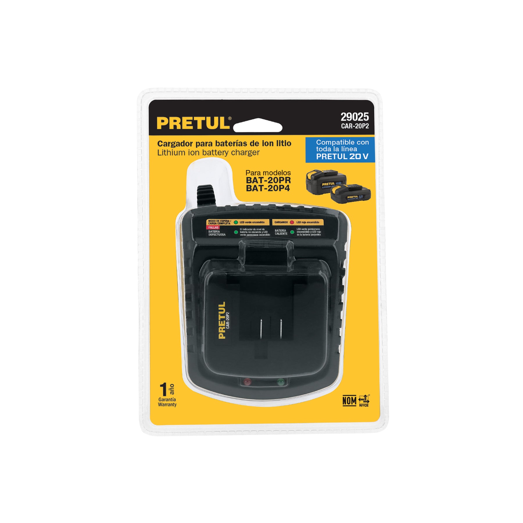 Cargador baterías de ion litio 20 V, Pretul