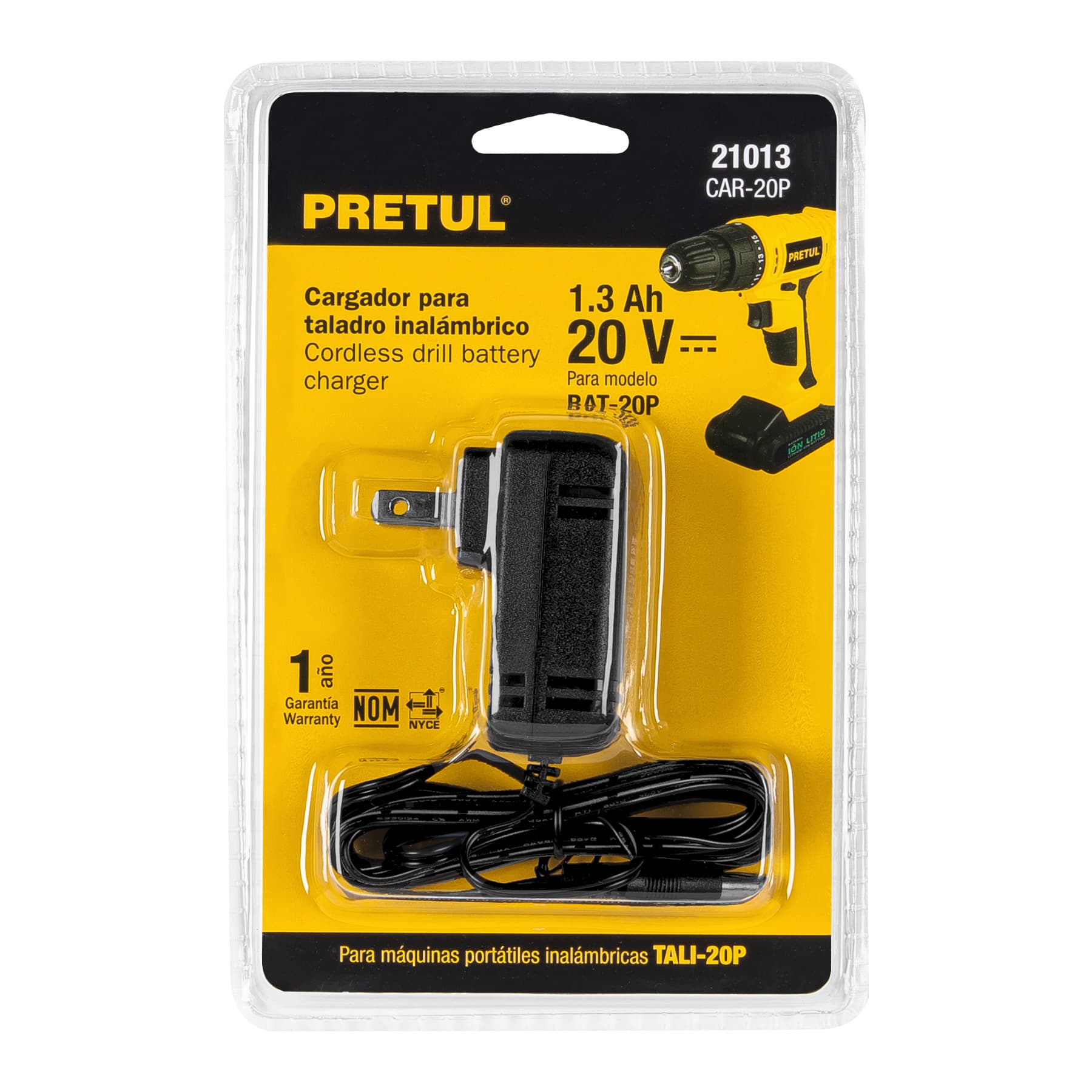 Cargador de baterías, 20 V, taladro y rotomartillo, Pretul