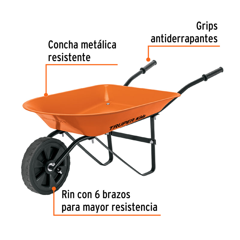 Carretilla para niños, concha metálica 54 x 40 cm, Truper