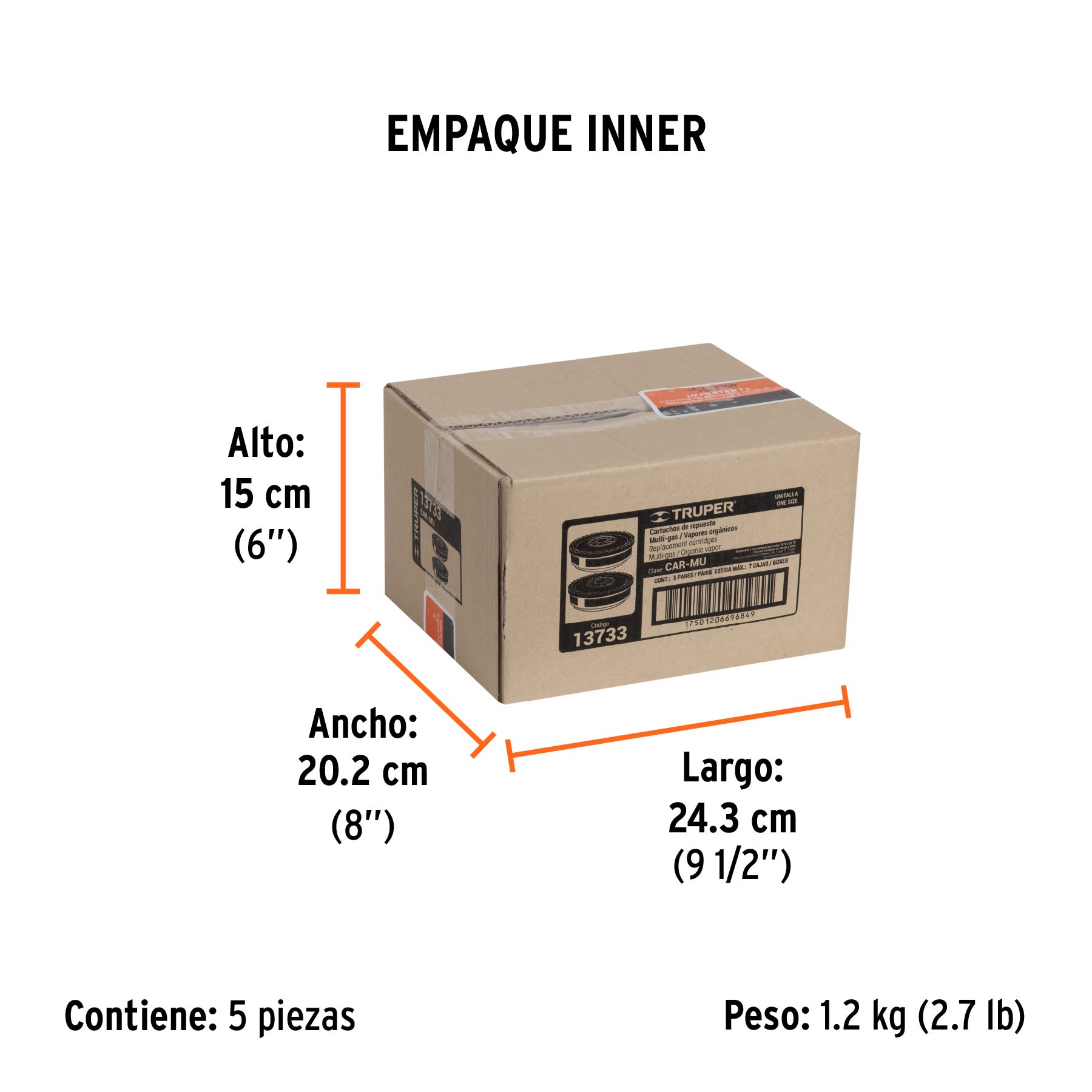 Cartucho de repuesto, filtro multi gas , bolsa con 2 pzas