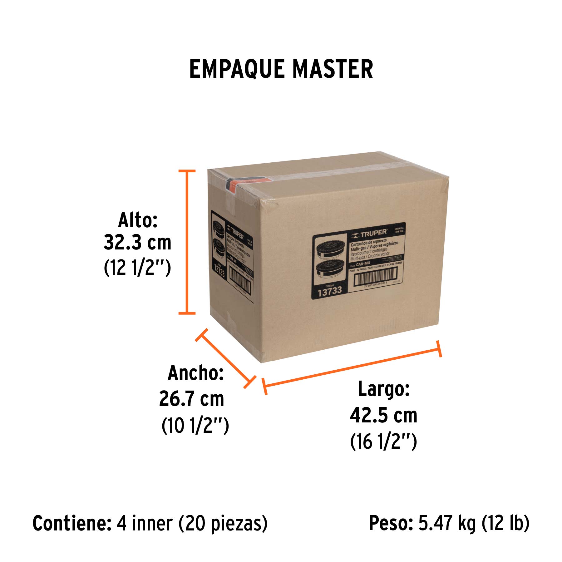 Cartucho de repuesto, filtro multi gas , bolsa con 2 pzas