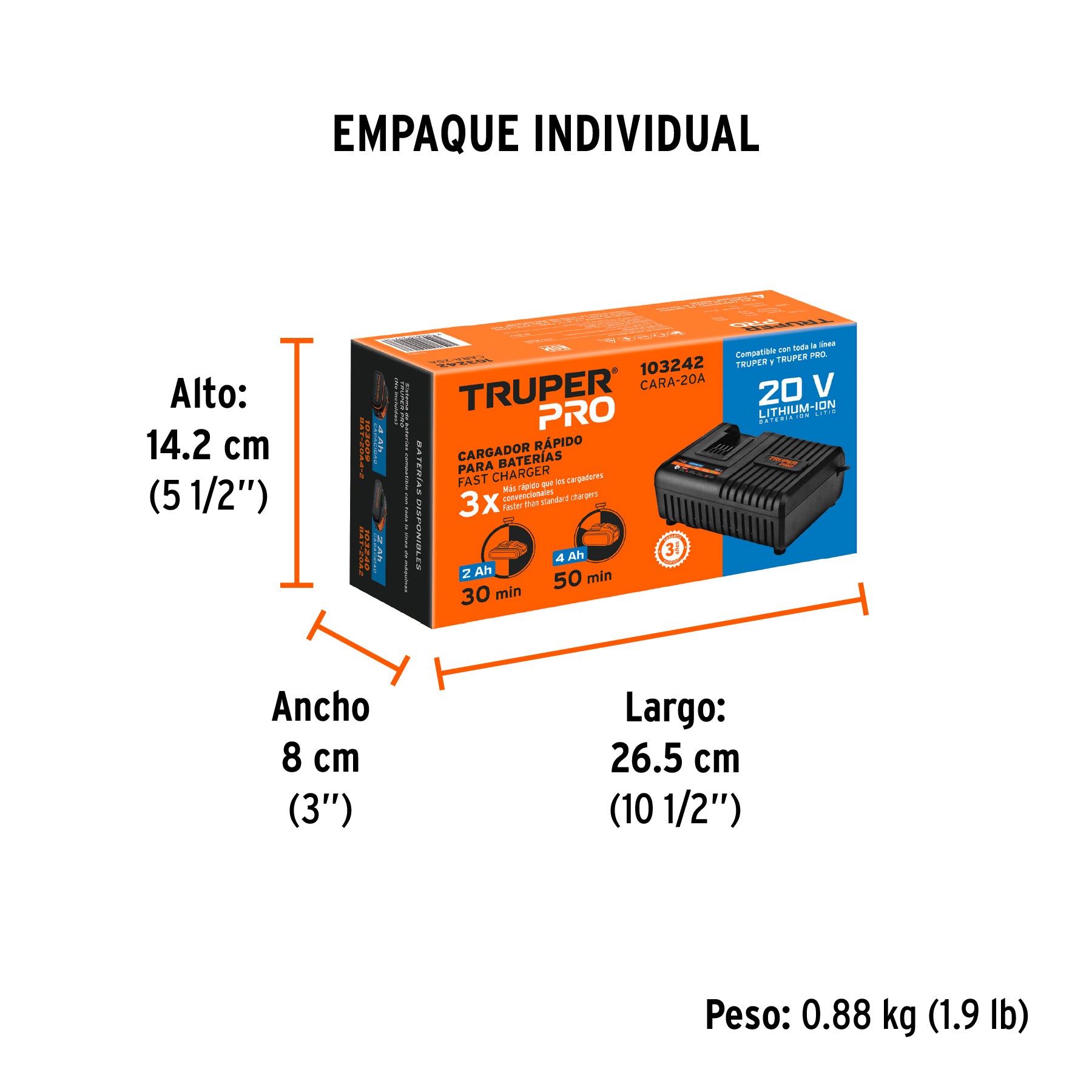 Cargador rápido de baterías de ion litio 20V, TRUPER PRO