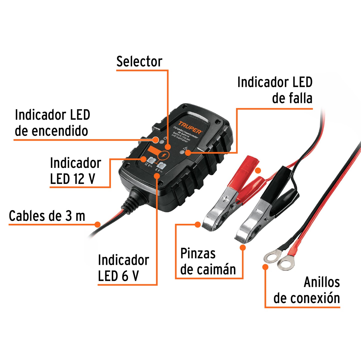 Cargador de 1 A para baterías de 6 y 12V