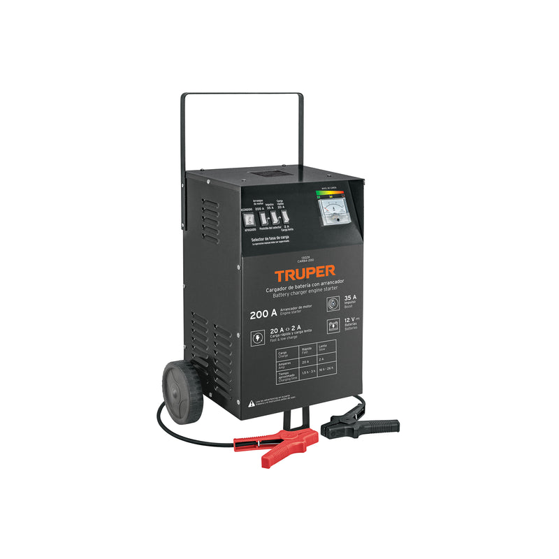 Cargador de baterías con ruedas 12 V, 200 A