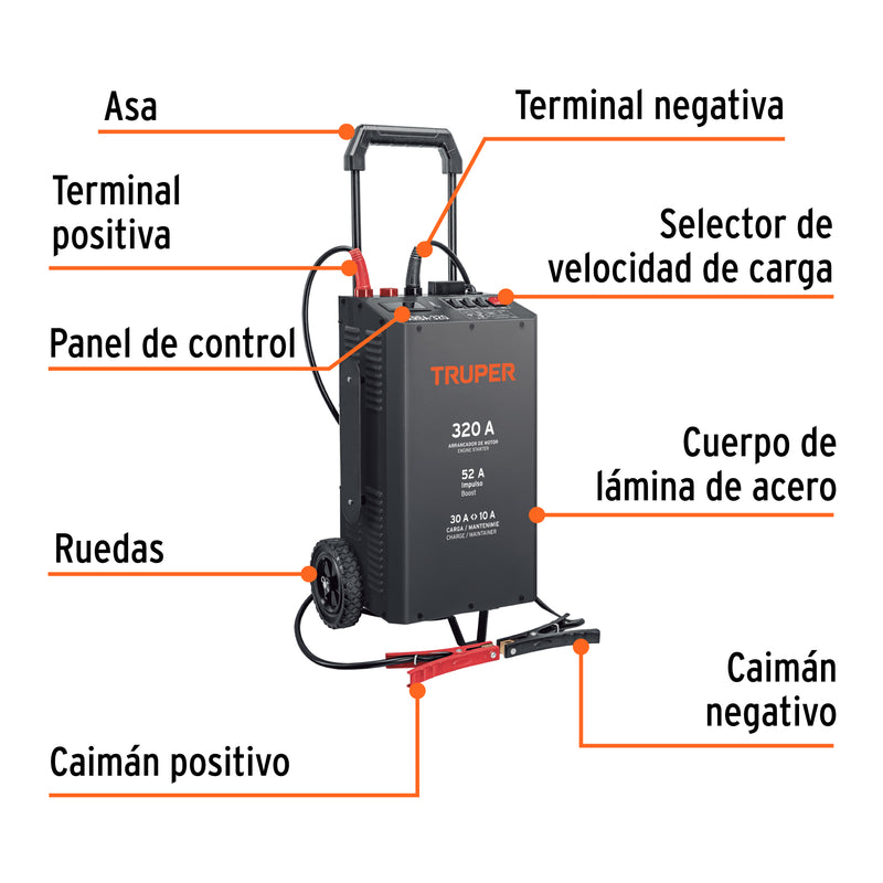 Cargador de baterías 320 A con arrancador, 12V y 24V, TRUPER