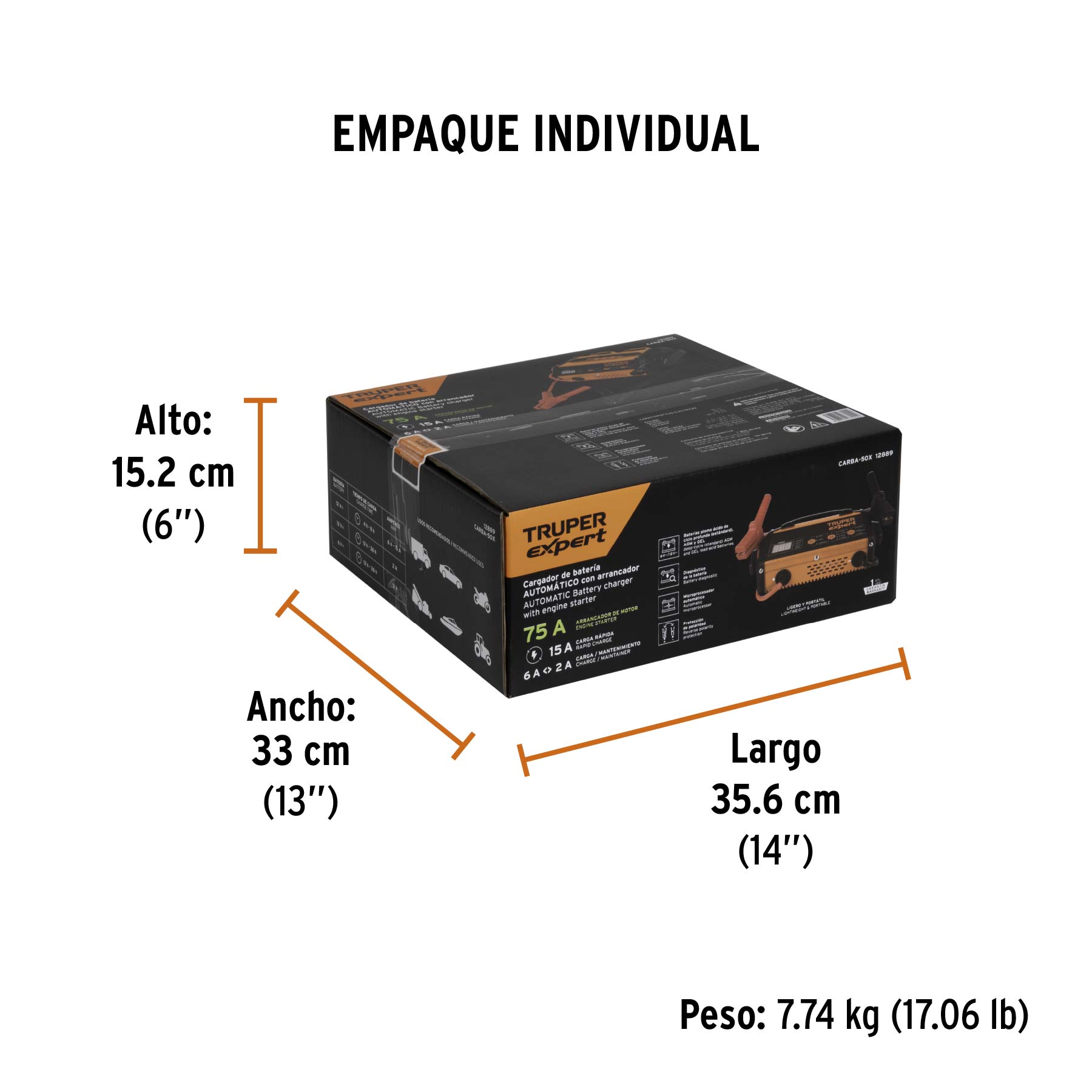 Cargador de baterías, 50 A, 12 volts, Truper Expert