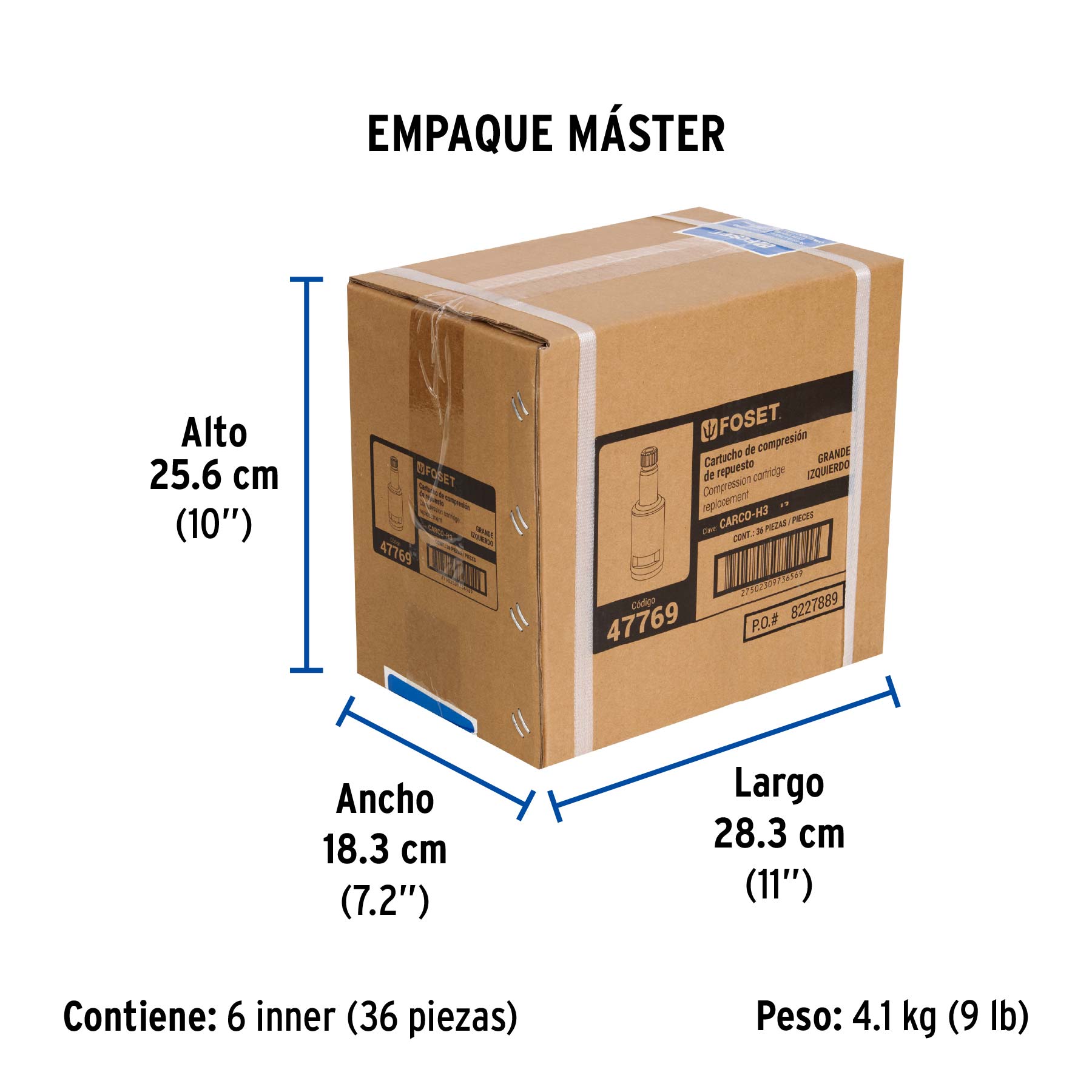 Cartucho genérico de compresión, grande, izquierdo, Foset