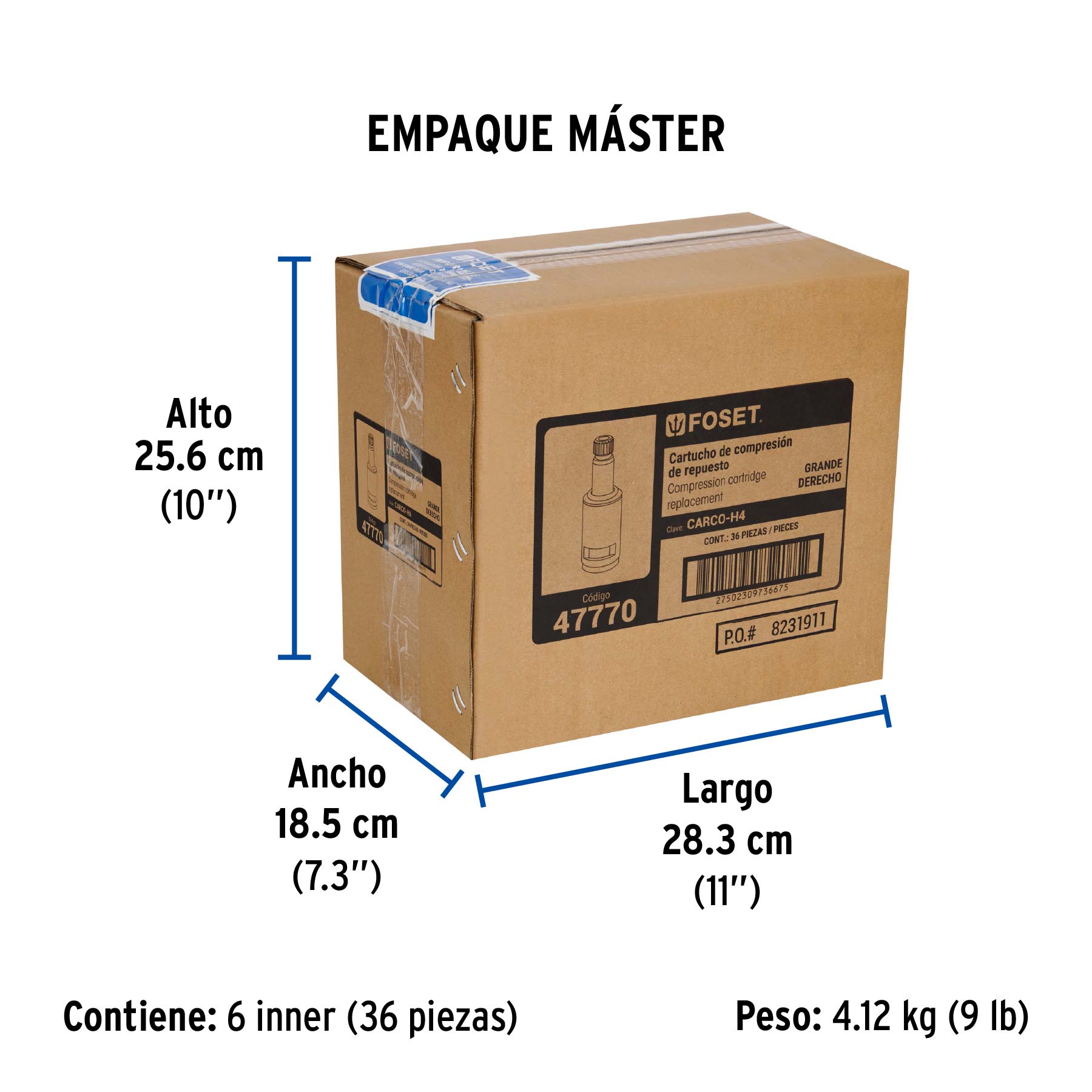 Cartucho genérico de compresión, grande, derecho, Foset