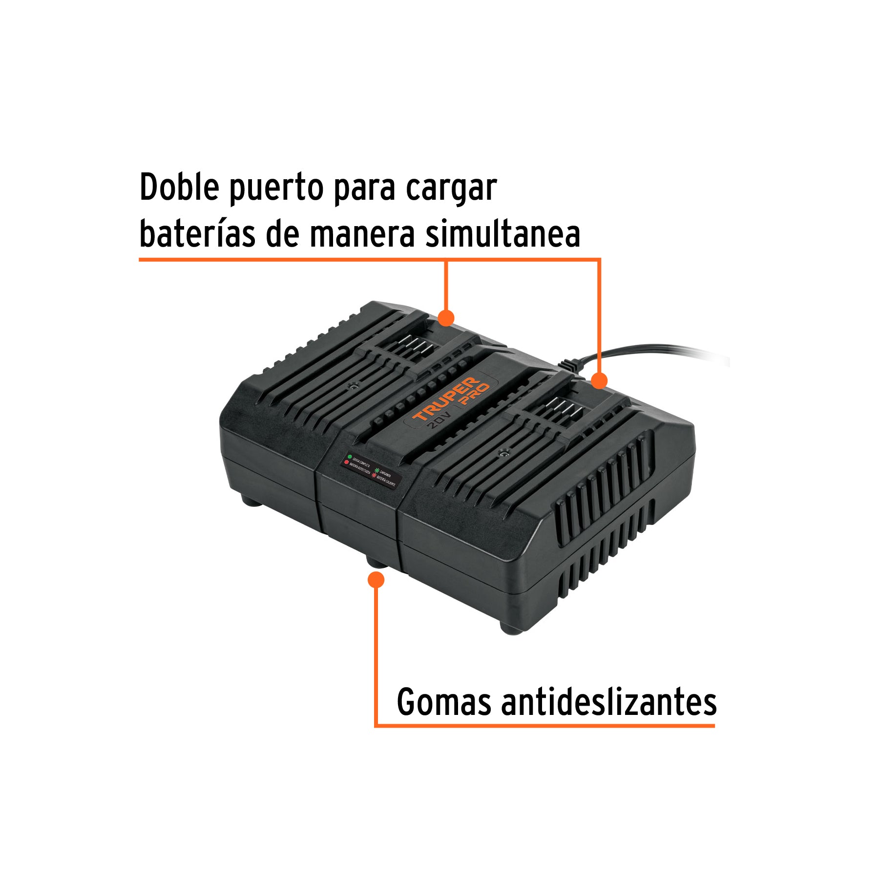 Cargador dual de baterías de ion litio 20V, TRUPER PRO