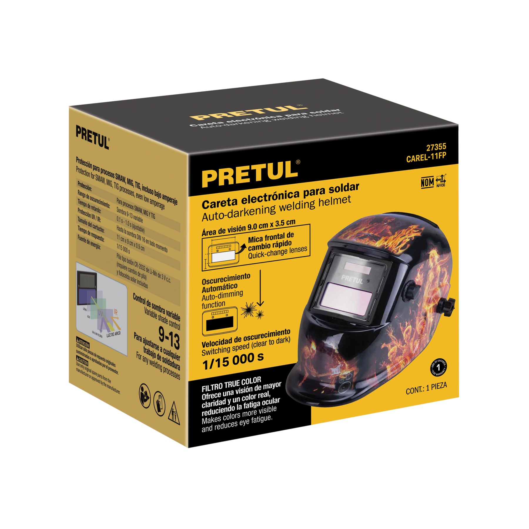 Careta electrónica p/soldar, fuego, sombra 9 a 13, Pretul