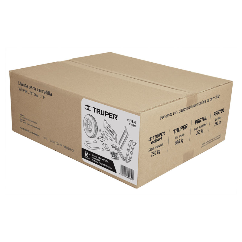 Caja con accesorios y llanta reforzada, 16" para carretilla