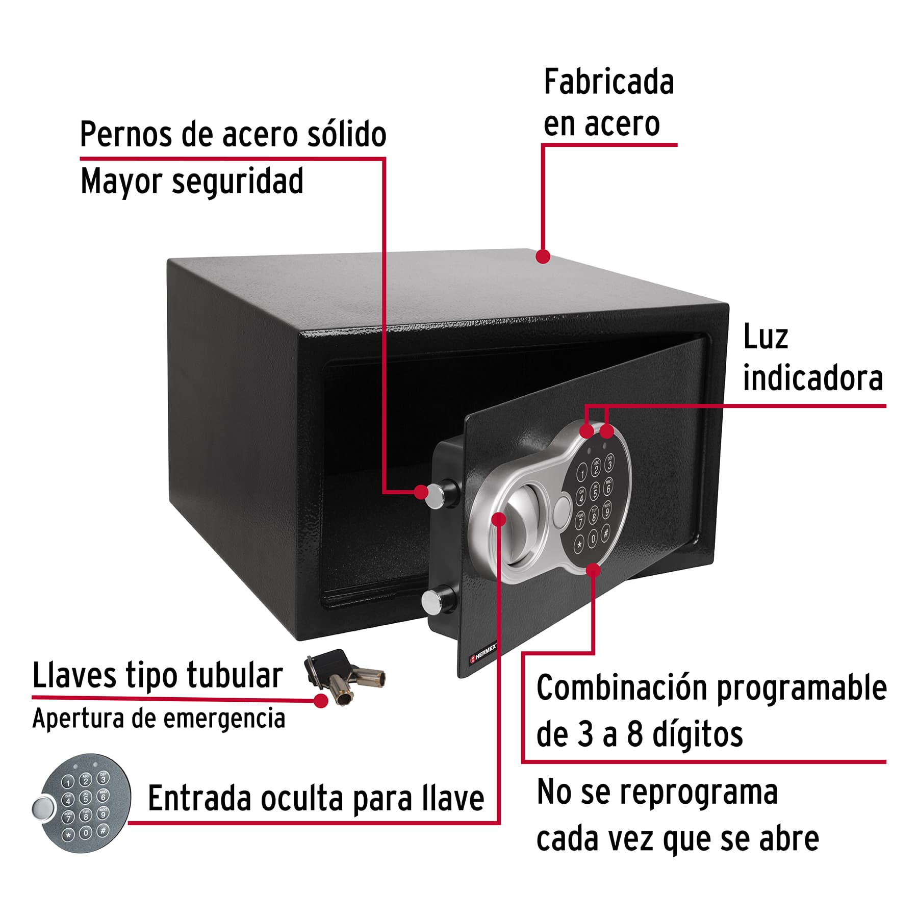 Caja de seguridad electrónica, 31 cm, 12 litros
