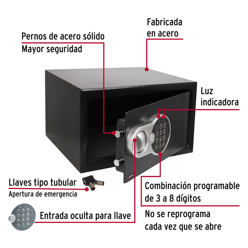Caja de seguridad electrónica, 31 cm, 12 litros