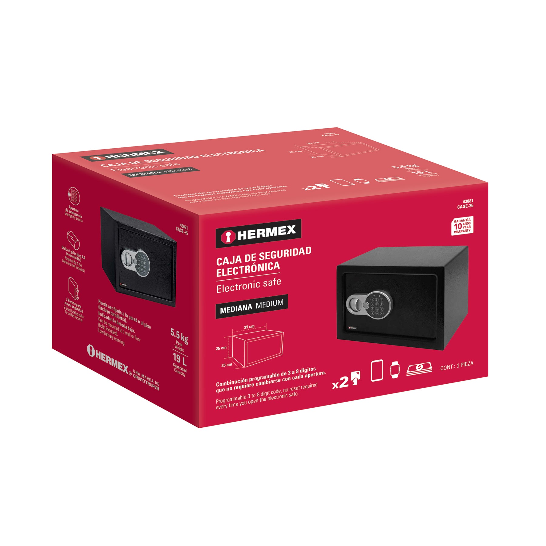 Caja de seguridad electrónica, 35 cm, 21 litros