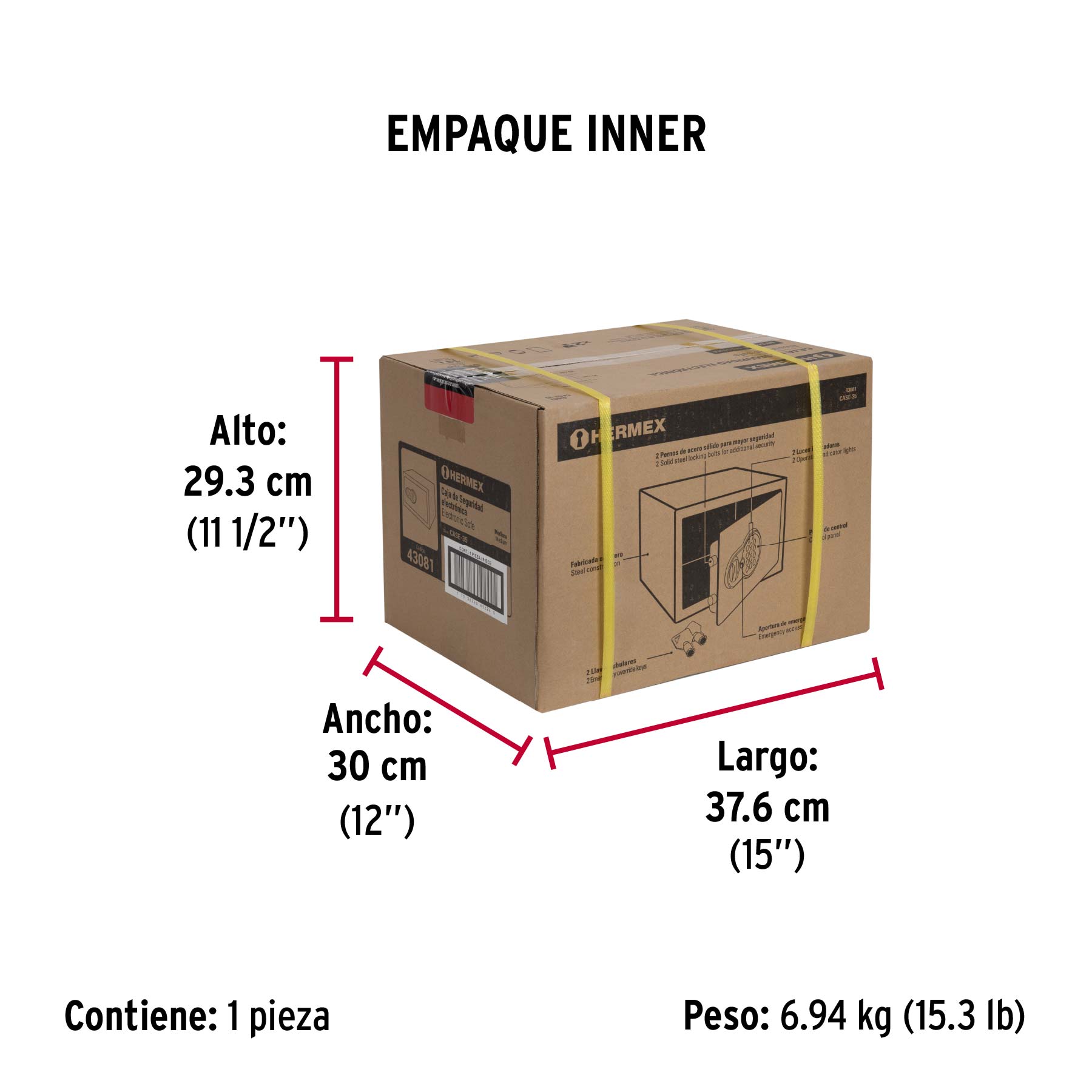 Caja de seguridad electrónica, 35 cm, 21 litros