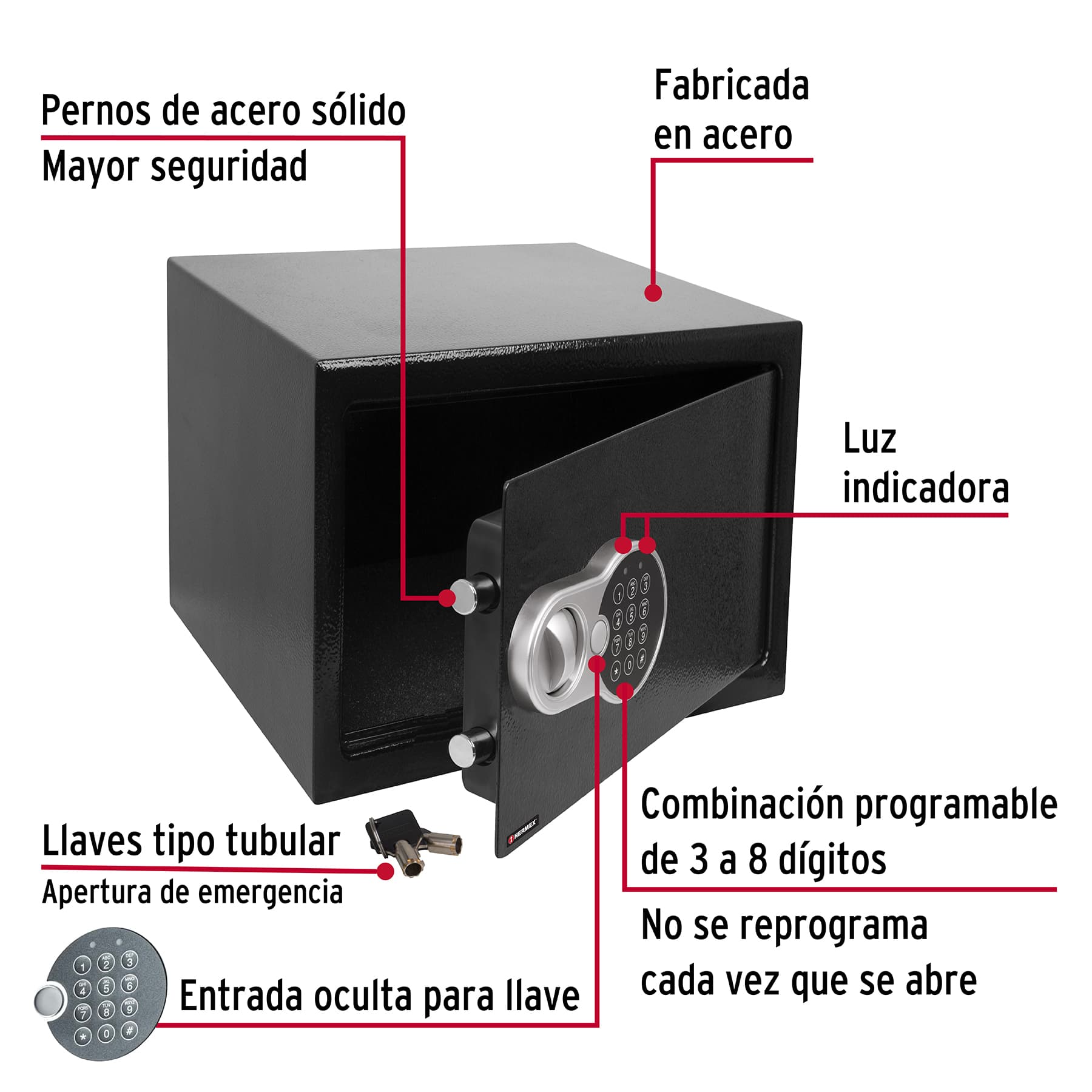 Caja de seguridad electrónica, 35 cm, 21 litros