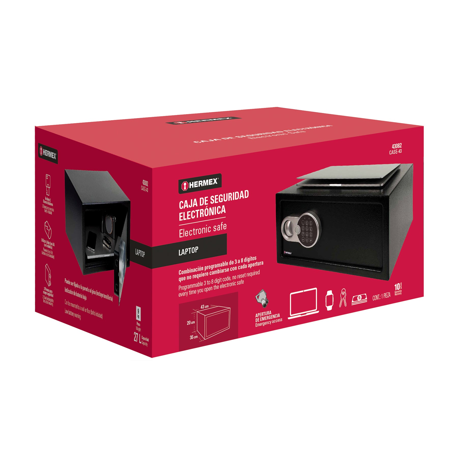 Caja de seguridad electrónica, 43 cm, 30 litros
